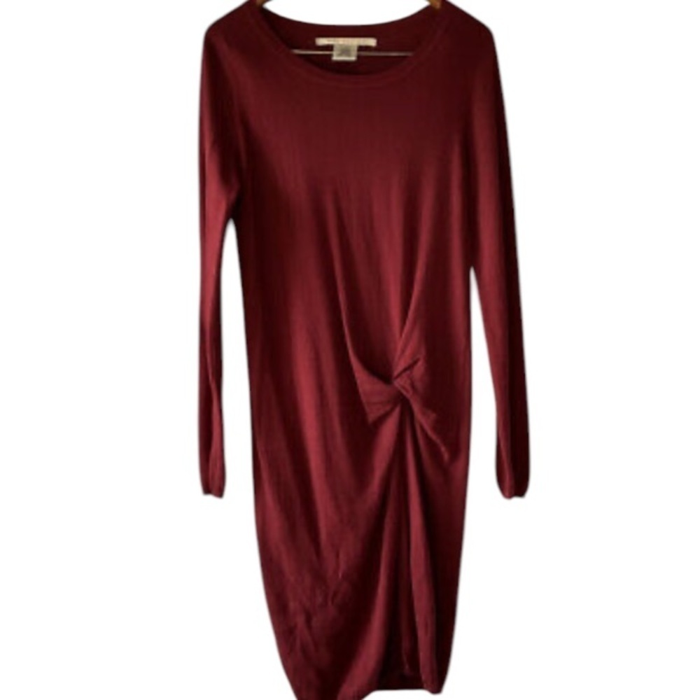 🟣 Max Studio Burgundy Long Sleeve Stretch Sheath Sweater Knit Dress Size Medium